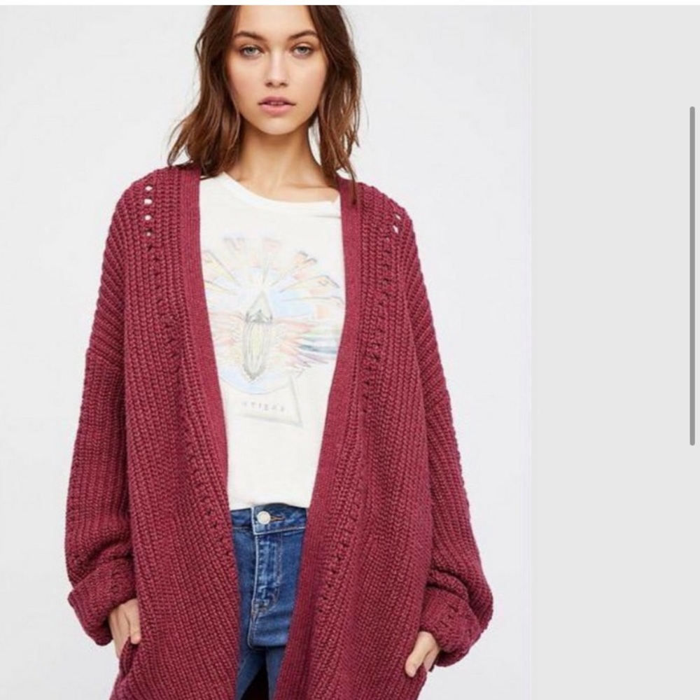 NWOT Free People Nightingale Cardi in burgundy